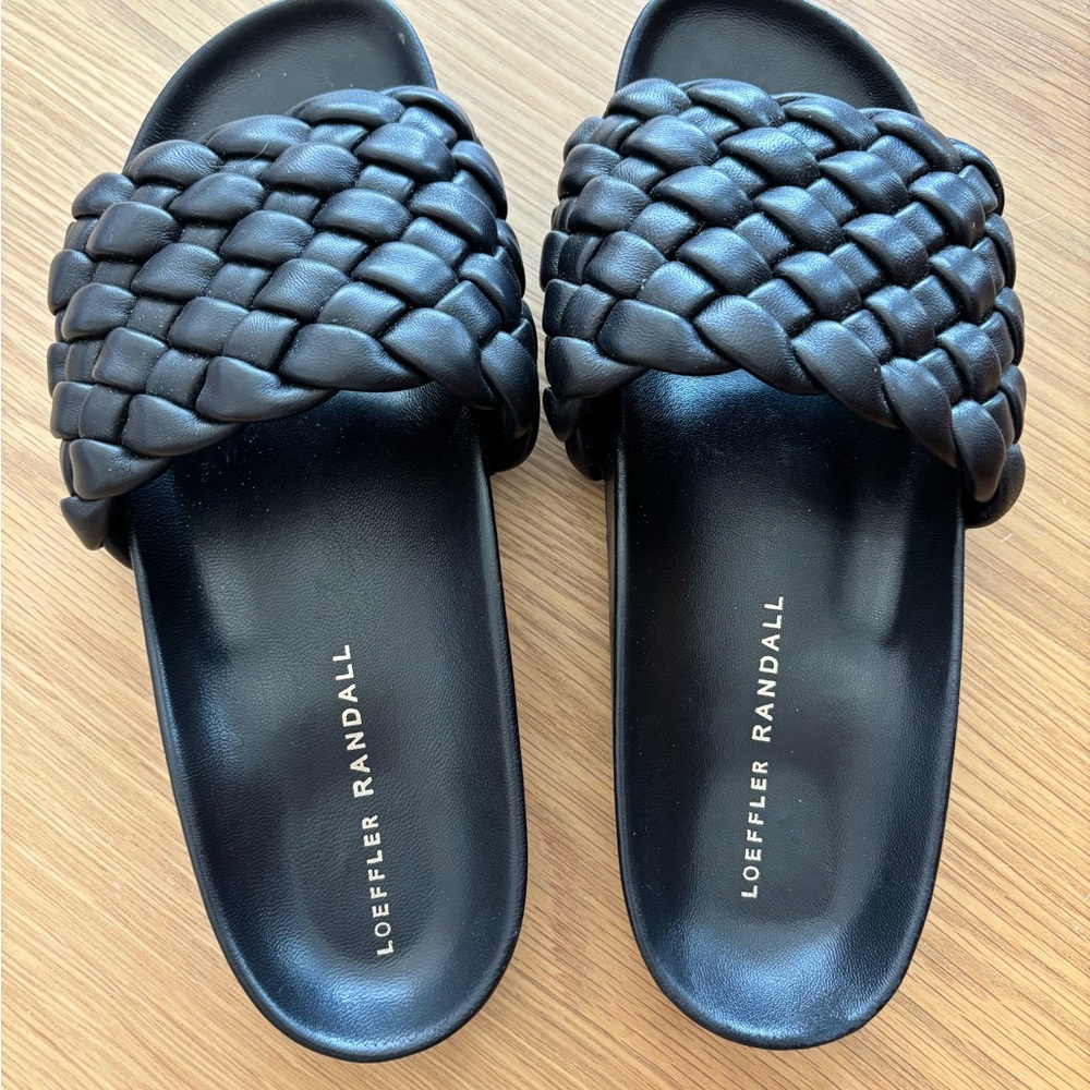 Loeffler Randall Black Braided Slide Sandals - Picture 1 of 3